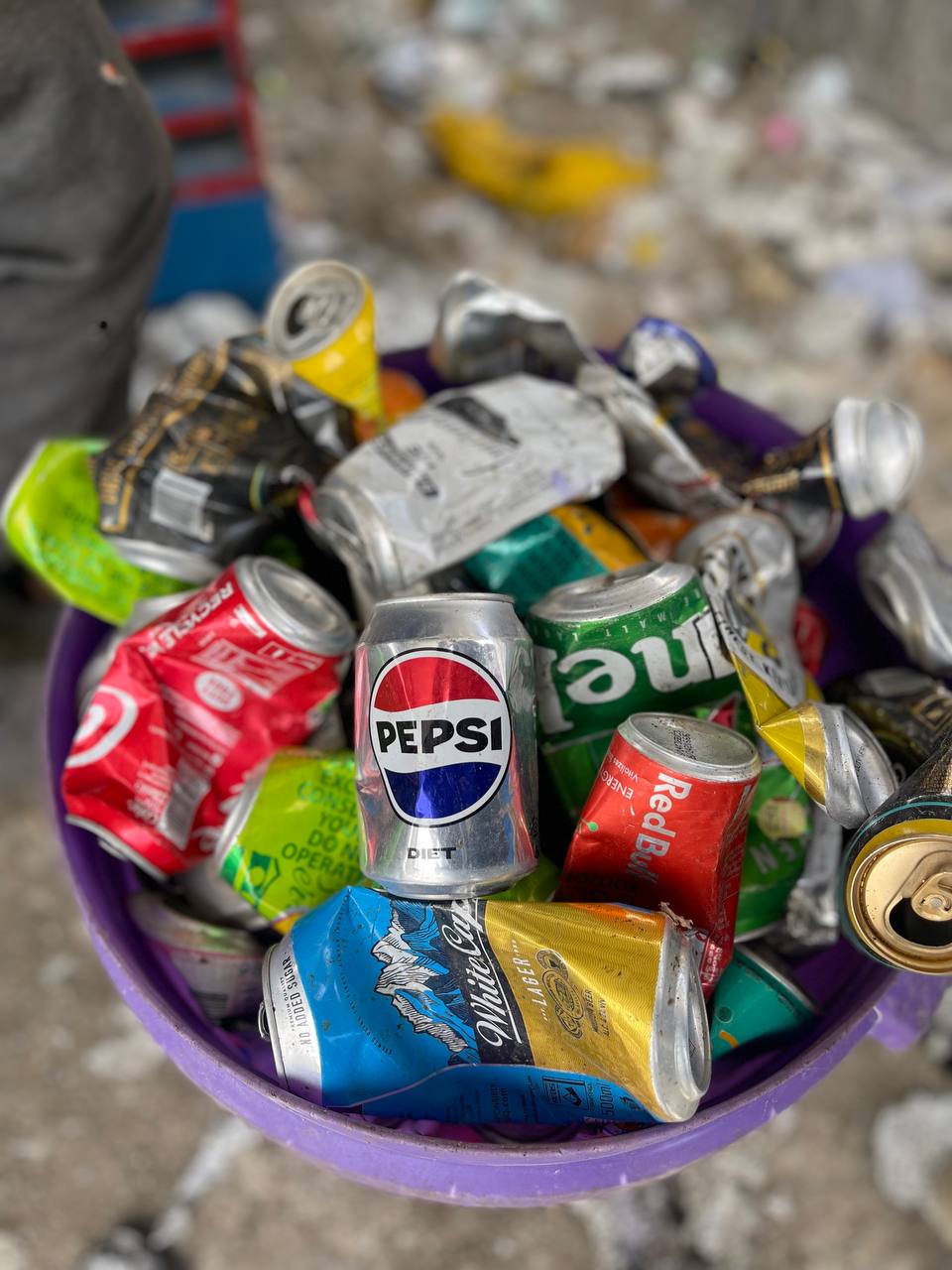 Collected aluminium cans ready for weighing at Herwa Waste Managers Limited