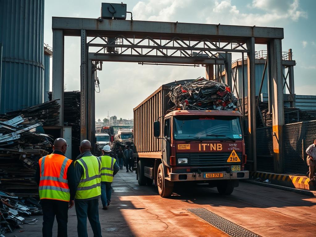 Trucks delivering material at the Herwa Waste Managers Limited yard weighbridge